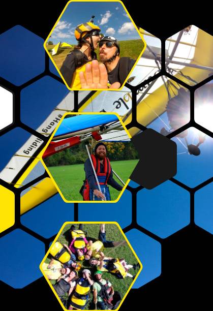 Collage of the Bumblebee Hang Gliding team in action